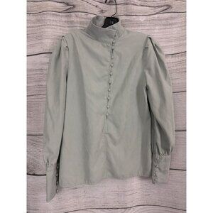 Commense Vintage-Style Puff Sleeve Button-Down Top Size M